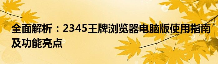 全面解析：2345王牌浏览器电脑版使用指南及功能亮点