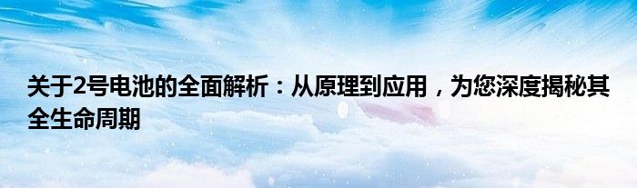 关于2号电池的全面解析：从原理到应用，为您深度揭秘其全生命周期