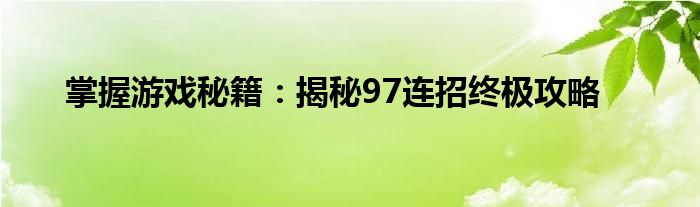 掌握游戏秘籍：揭秘97连招终极攻略