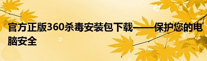 官方正版360杀毒安装包下载——保护您的电脑安全