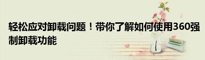 轻松应对卸载问题！带你了解如何使用360强制卸载功能