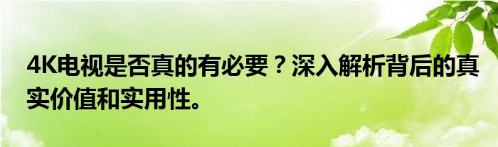 4K电视是否真的有必要？深入解析背后的真实价值和实用性。