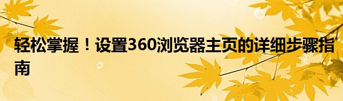 轻松掌握！设置360浏览器主页的详细步骤指南