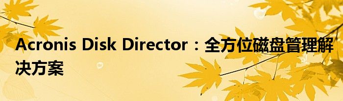 Acronis Disk Director：全方位磁盘管理解决方案