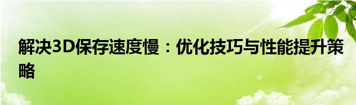 解决3D保存速度慢：优化技巧与性能提升策略