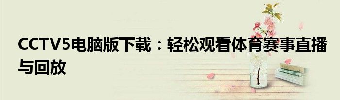 CCTV5电脑版下载：轻松观看体育赛事直播与回放