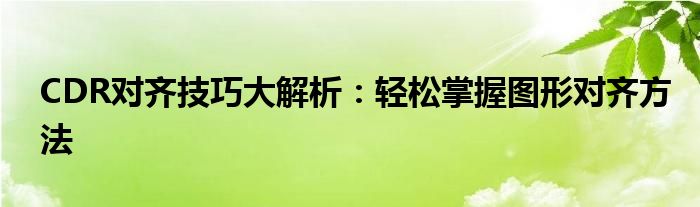 CDR对齐技巧大解析：轻松掌握图形对齐方法