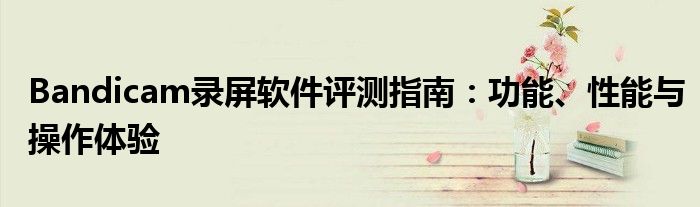 Bandicam录屏软件评测指南：功能、性能与操作体验