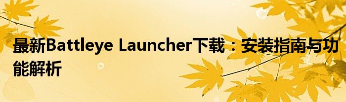 最新Battleye Launcher下载：安装指南与功能解析