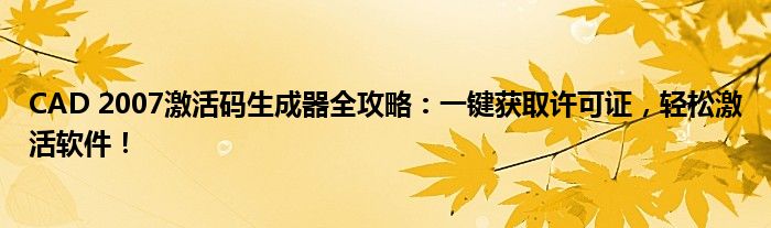 CAD 2007激活码生成器全攻略：一键获取许可证，轻松激活软件！
