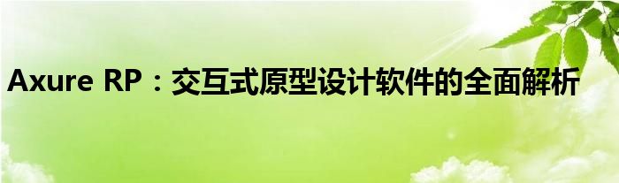 Axure RP：交互式原型设计软件的全面解析