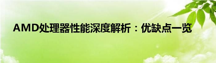 AMD处理器性能深度解析：优缺点一览