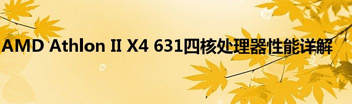 AMD Athlon II X4 631四核处理器性能详解