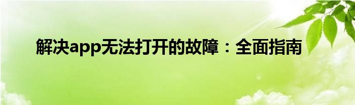 解决app无法打开的故障：全面指南