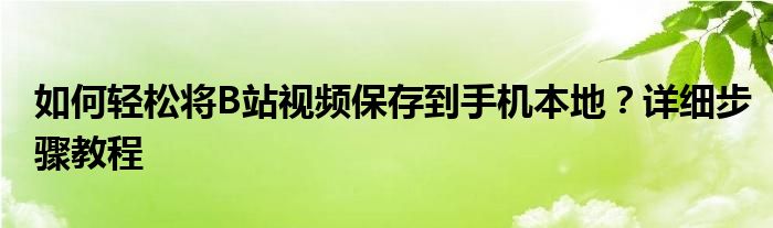 如何轻松将B站视频保存到手机本地？详细步骤教程