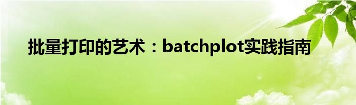 批量打印的艺术：batchplot实践指南