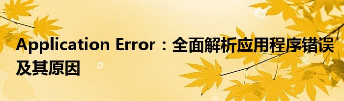 Application Error：全面解析应用程序错误及其原因