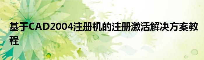 基于CAD2004注册机的注册激活解决方案教程