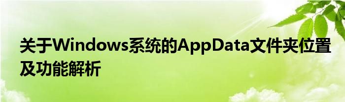 关于Windows系统的AppData文件夹位置及功能解析