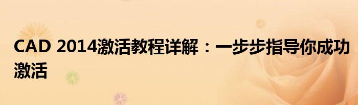 CAD 2014激活教程详解：一步步指导你成功激活