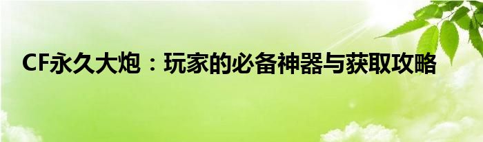 CF永久大炮：玩家的必备神器与获取攻略