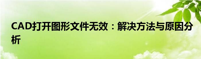 CAD打开图形文件无效：解决方法与原因分析