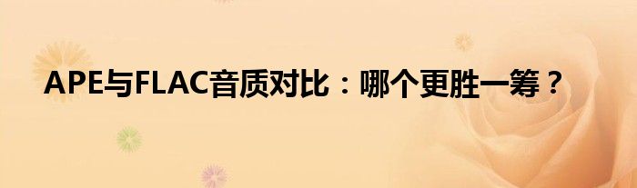 APE与FLAC音质对比：哪个更胜一筹？
