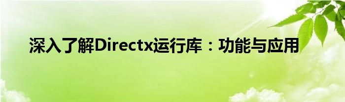 深入了解Directx运行库：功能与应用