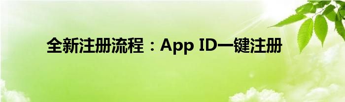 全新注册流程：App ID一键注册