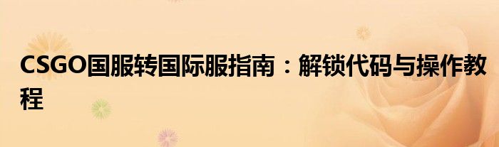 CSGO国服转国际服指南：解锁代码与操作教程