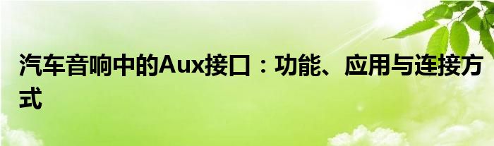 汽车音响中的Aux接口：功能、应用与连接方式