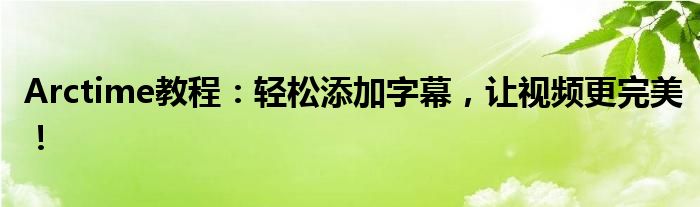 Arctime教程：轻松添加字幕，让视频更完美！