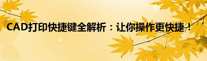 CAD打印快捷键全解析：让你操作更快捷！