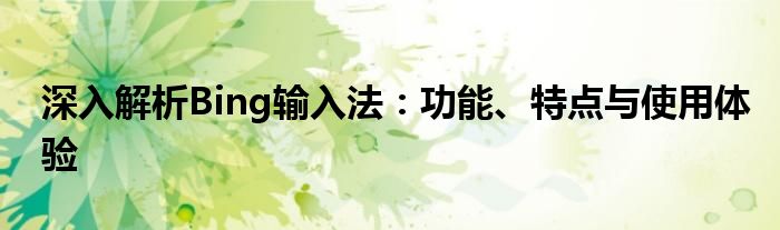 深入解析Bing输入法：功能、特点与使用体验