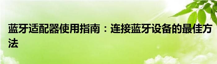 蓝牙适配器使用指南：连接蓝牙设备的最佳方法