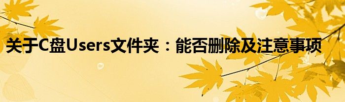 关于C盘Users文件夹：能否删除及注意事项