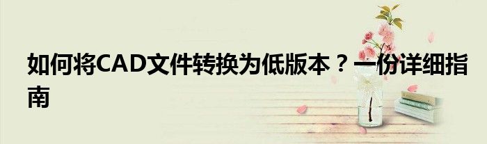 如何将CAD文件转换为低版本？一份详细指南