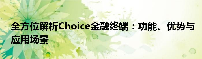 全方位解析Choice金融终端：功能、优势与应用场景