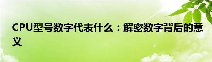 CPU型号数字代表什么：解密数字背后的意义