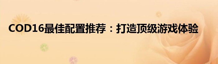COD16最佳配置推荐：打造顶级游戏体验