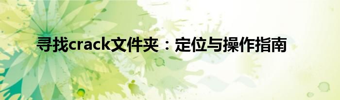 寻找crack文件夹：定位与操作指南