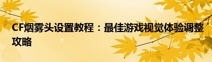CF烟雾头设置教程：最佳游戏视觉体验调整攻略