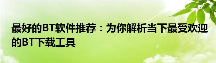 最好的BT软件推荐：为你解析当下最受欢迎的BT下载工具