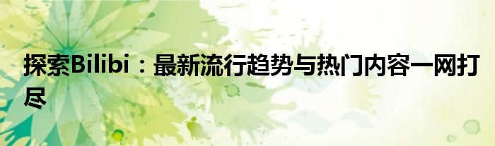 探索Bilibi：最新流行趋势与热门内容一网打尽