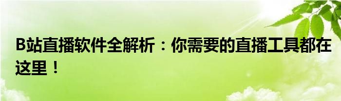 B站直播软件全解析：你需要的直播工具都在这里！