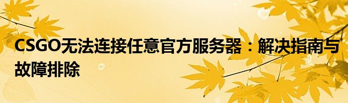 CSGO无法连接任意官方服务器：解决指南与故障排除