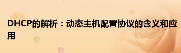 DHCP的解析：动态主机配置协议的含义和应用