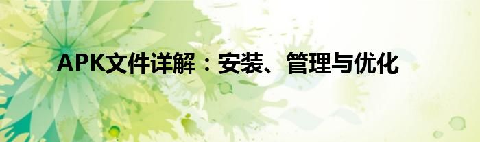 APK文件详解：安装、管理与优化