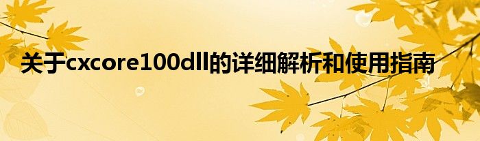 关于cxcore100dll的详细解析和使用指南