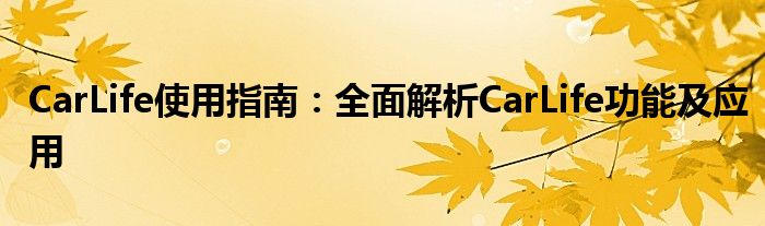 CarLife使用指南：全面解析CarLife功能及应用